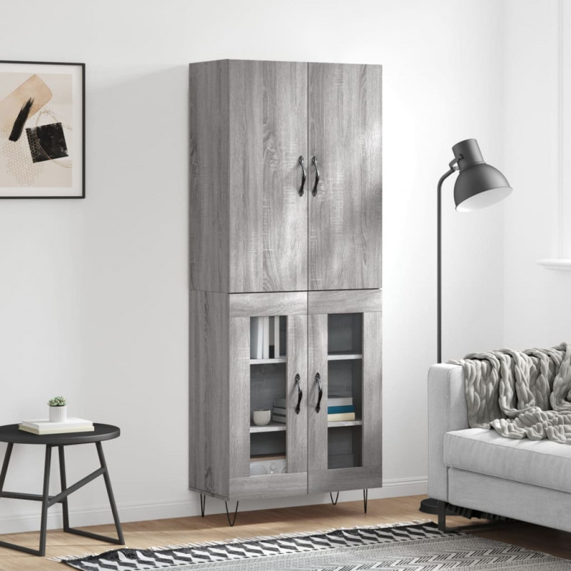 Witrynka szary dąb sonoma 69,5x34x180cm materiał drewnopochodny