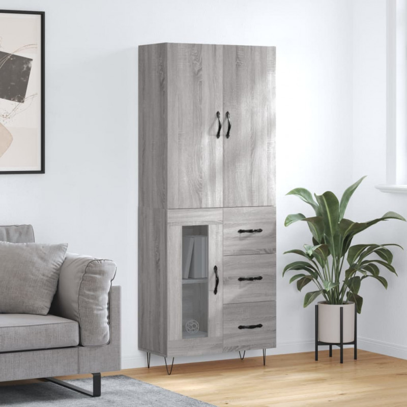 Witrynka szary dąb sonoma 69,5x34x180cm materiał drewnopochodny
