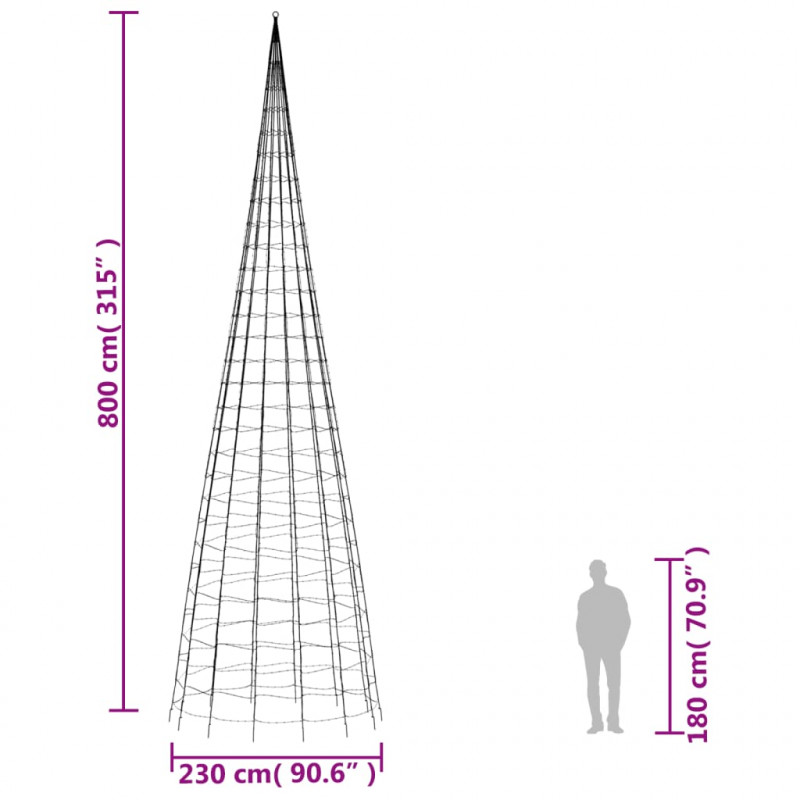 Choinka z lampek, na maszt, 3000 ciepłych białych LED, 800 cm