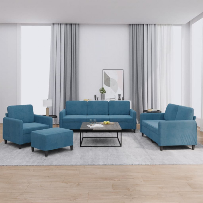 4-cz. komplet wypoczynkowy, niebieski, obity aksamitem