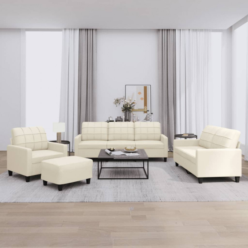 4-osobowa sofa z poduszkami, kremowa, sztuczna skóra