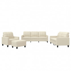 4-osobowa sofa z poduszkami, kremowa, sztuczna skóra