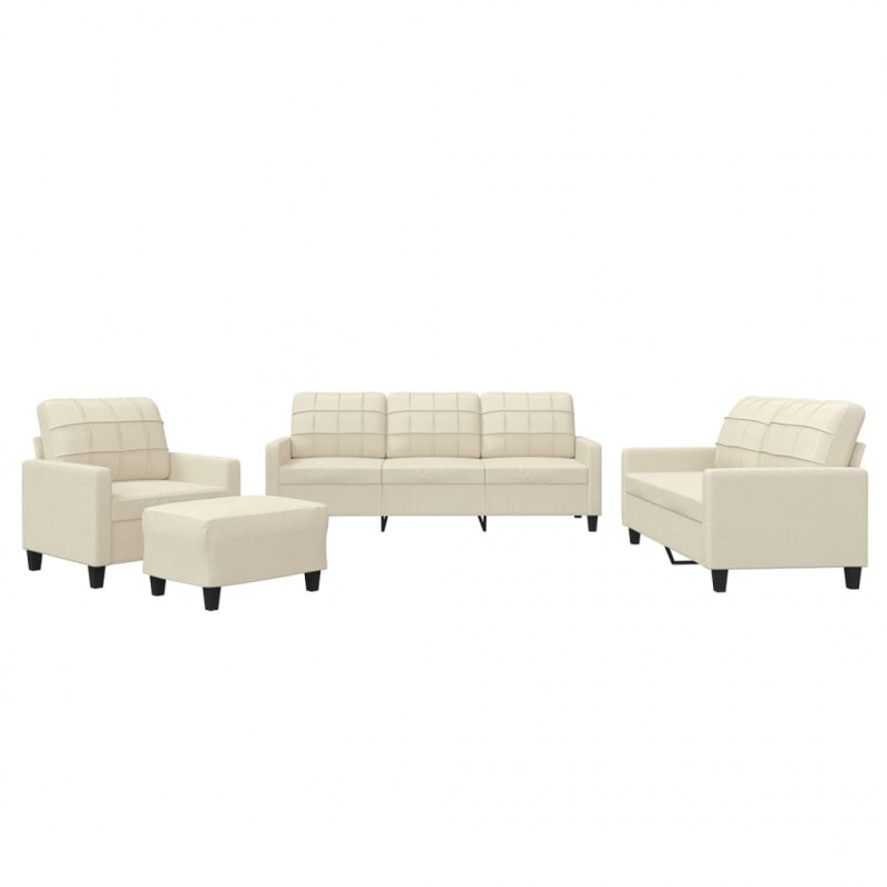 4-osobowa sofa z poduszkami, kremowa, sztuczna skóra