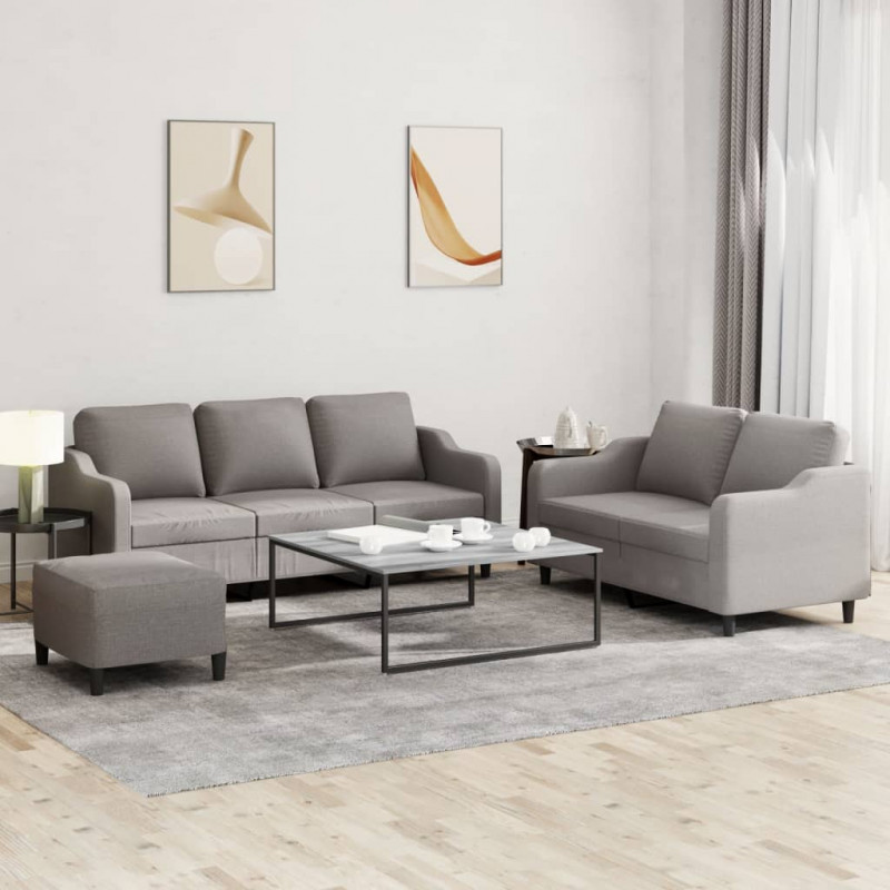 3-częściowy komplet wypoczynkowy z poduszkami, taupe, tkanina