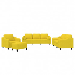 4-cz. komplet wypoczynkowy z poduszkami, jasnożółty, tkanina