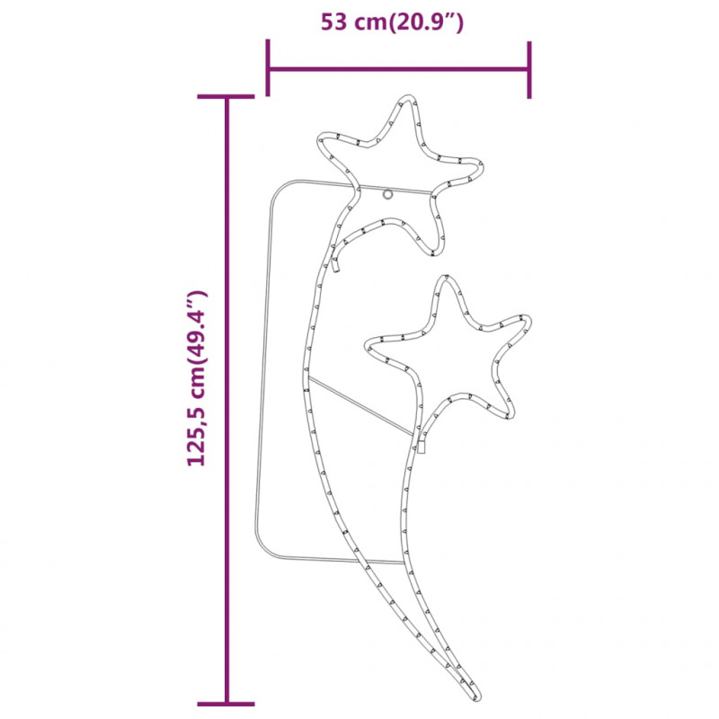 Lampki w kształcie gwiazd, 8 szt., ciepła biel, 125,5x53x4,5 cm
