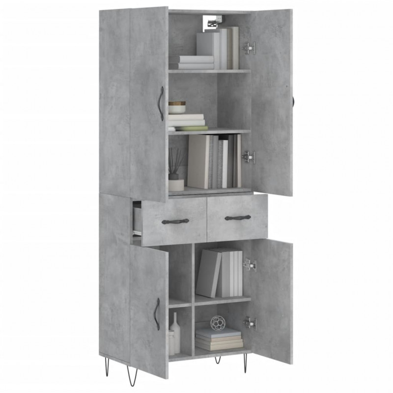 Witrynka, szarość betonu 69,5x34x180 cm materiał drewnopochodny