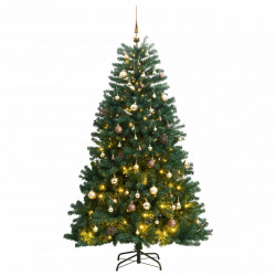 Sztuczna choinka na zawiasach, 300 lampek LED i bombki, 210 cm
