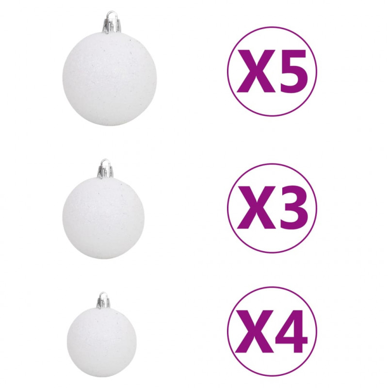 Sztuczna choinka na zawiasach, 150 lampek LED i bombki, 120 cm