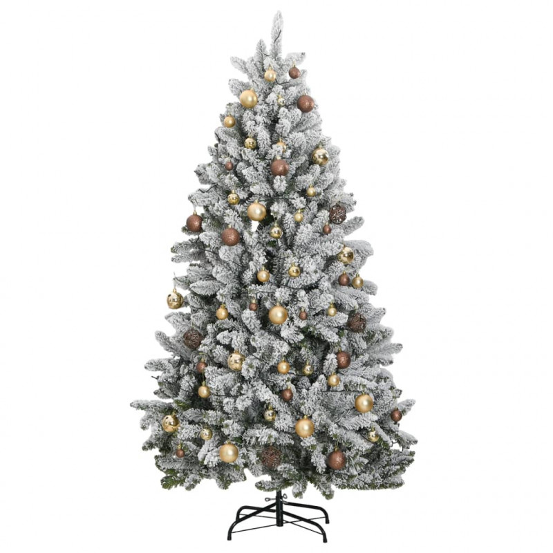 Sztuczna choinka na zawiasach, 300 lampek LED i bombki, 270 cm
