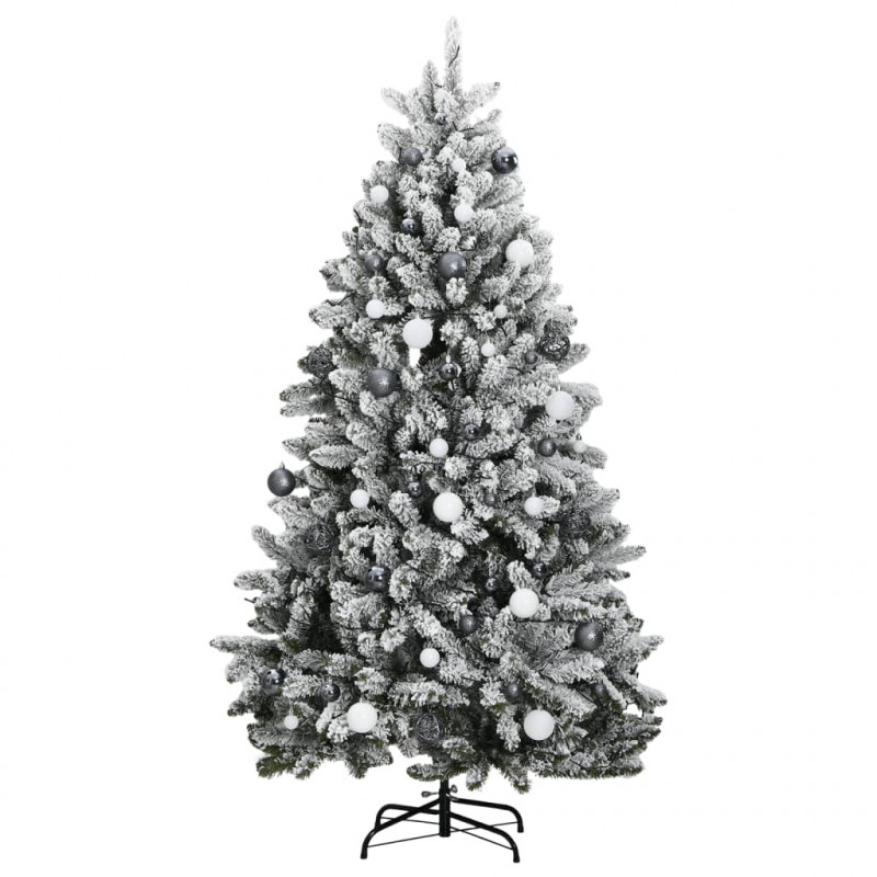 Sztuczna choinka na zawiasach, 300 lampek LED i bombki, 240 cm