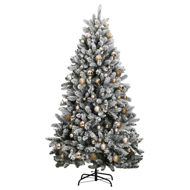 Sztuczna choinka na zawiasach, 300 lampek LED i bombki, 210 cm
