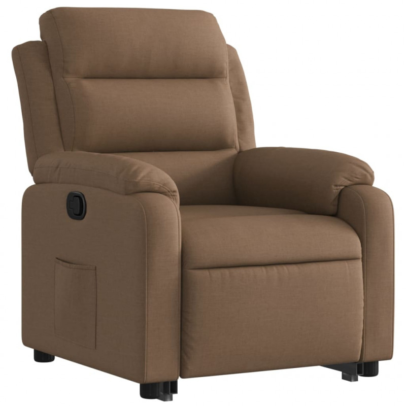 Podnoszony fotel rozkładany, brązowy, obity tkaniną