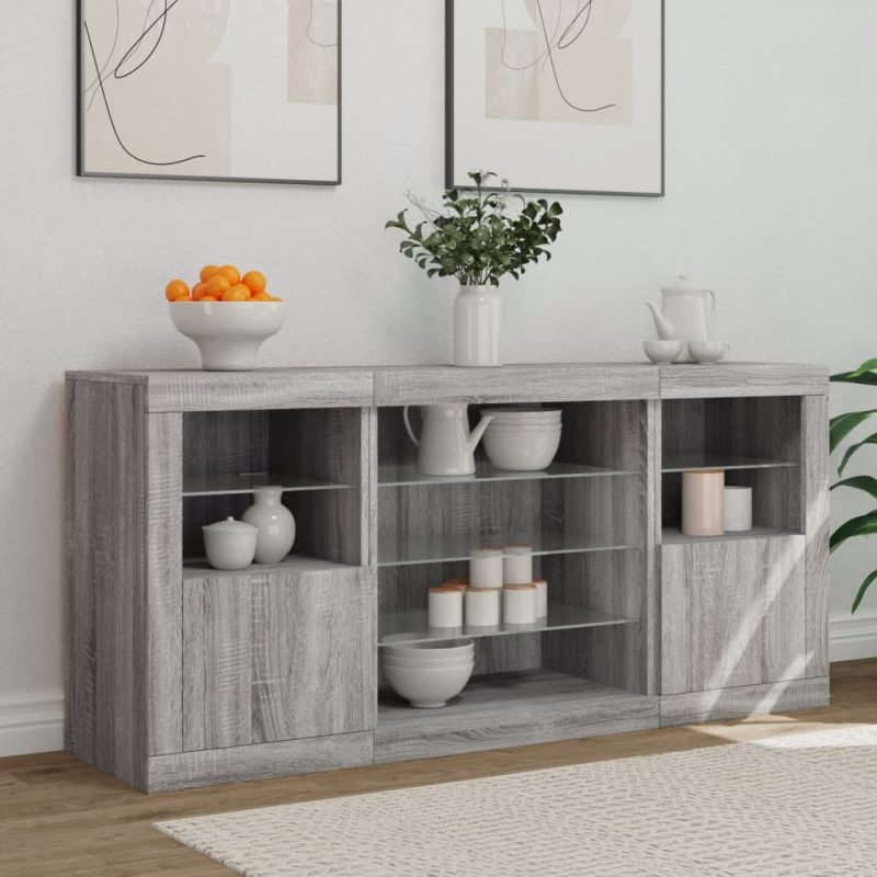 Szafka z oświetleniem LED, szary dąb sonoma, 142,5x37x67 cm