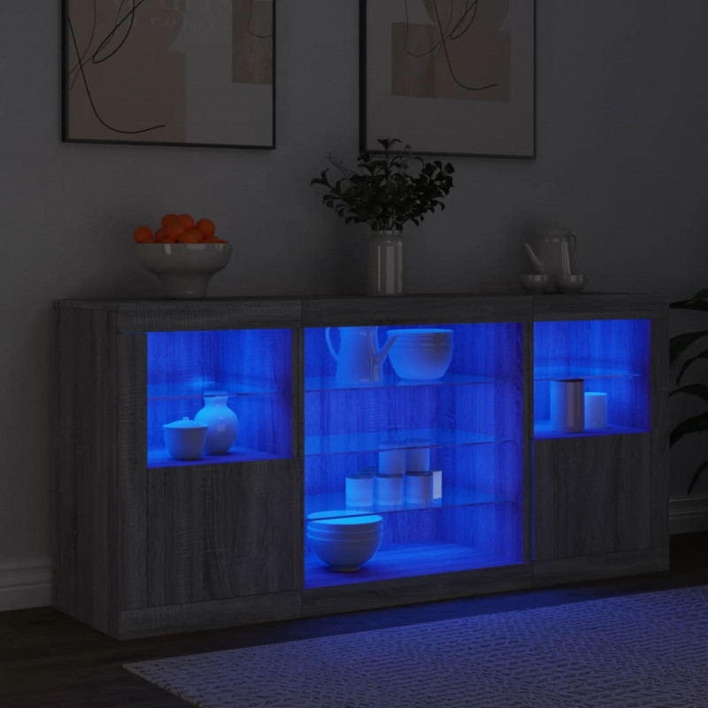 Szafka z oświetleniem LED, szary dąb sonoma, 142,5x37x67 cm