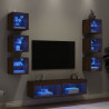 8-częściowy zestaw mebli TV z LED, brązowy dąb