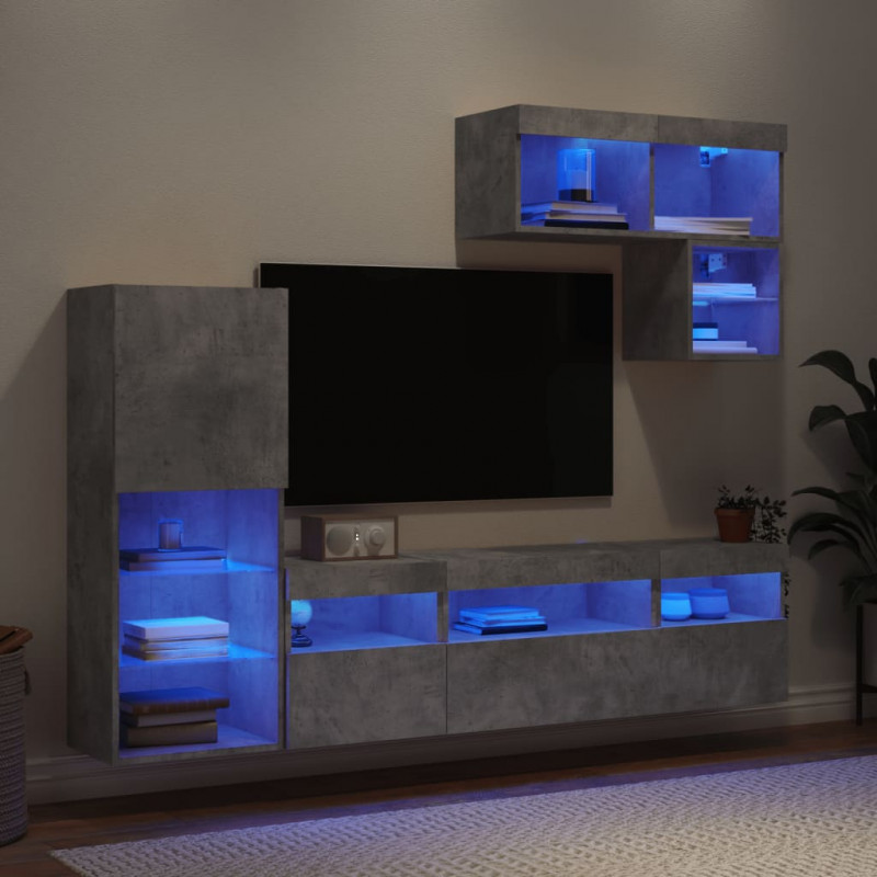 6-częściowy zestaw mebli TV z LED, szarość betonu