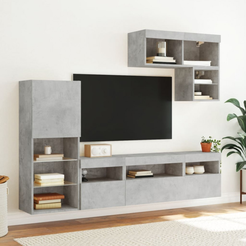 6-częściowy zestaw mebli TV z LED, szarość betonu