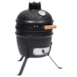 Ceramiczny grill kamado z wędzarnią, 2-w-1, 56 cm, czarny