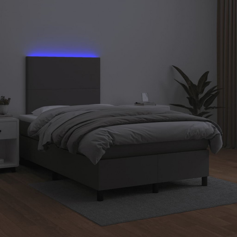 Łóżko kontynentalne z materacem i LED, szare, 120x190 cm