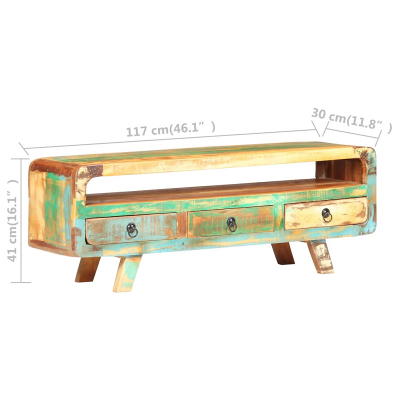 Szafka pod telewizor, 117x30x41 cm, lite drewno z odzysku