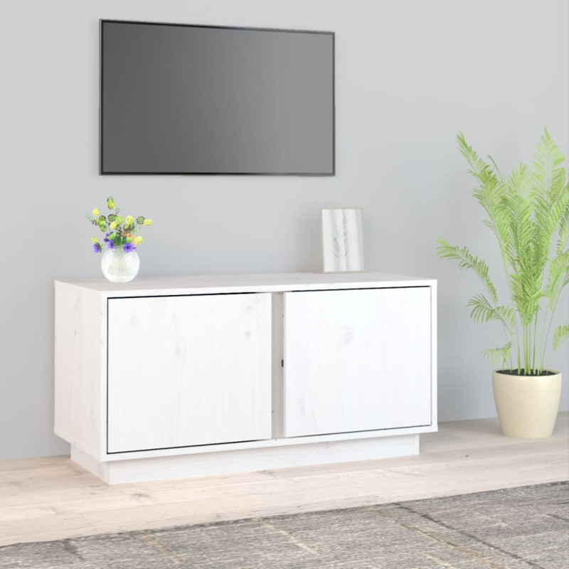 Szafka pod telewizor, biała, 80x35x40,5 cm, lite drewno sosnowe