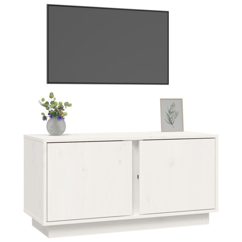 Szafka pod telewizor, biała, 80x35x40,5 cm, lite drewno sosnowe