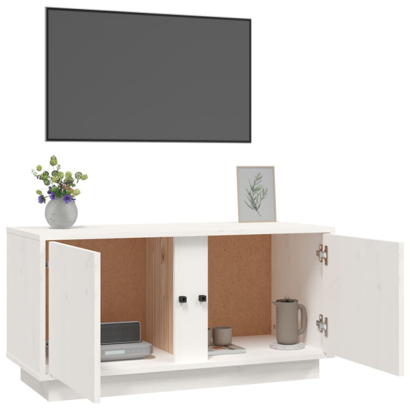 Szafka pod telewizor, biała, 80x35x40,5 cm, lite drewno sosnowe