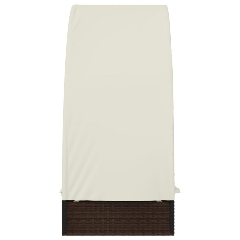 Leżak z półokrągłym daszkiem, brązowy, 211x57x140 cm, rattan PE