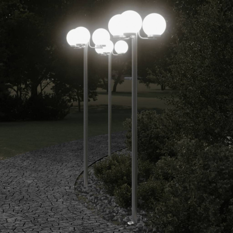 Stojące lampy ogrodowe, 3 szt, srebrne, 215 cm, stal nierdzewna