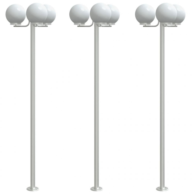 Stojące lampy ogrodowe, 3 szt, srebrne, 215 cm, stal nierdzewna