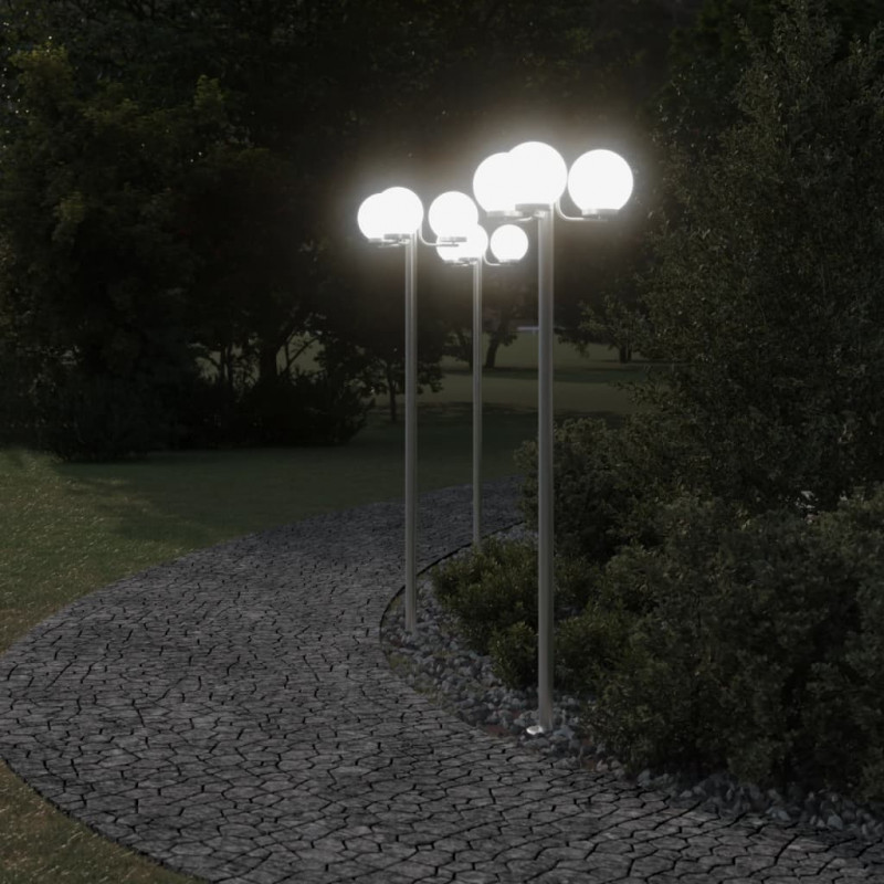 Stojące lampy ogrodowe, 3 szt, srebrne, 215 cm, stal nierdzewna