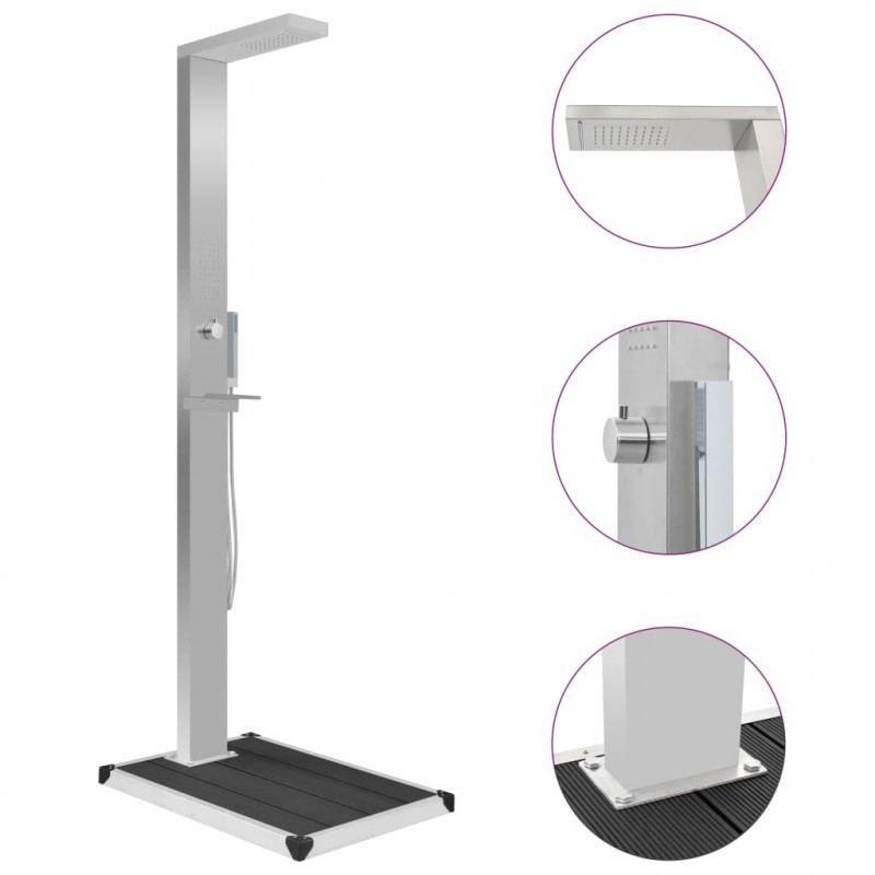 Prysznic ogrodowy z podstawą, WPC, stal nierdzewna