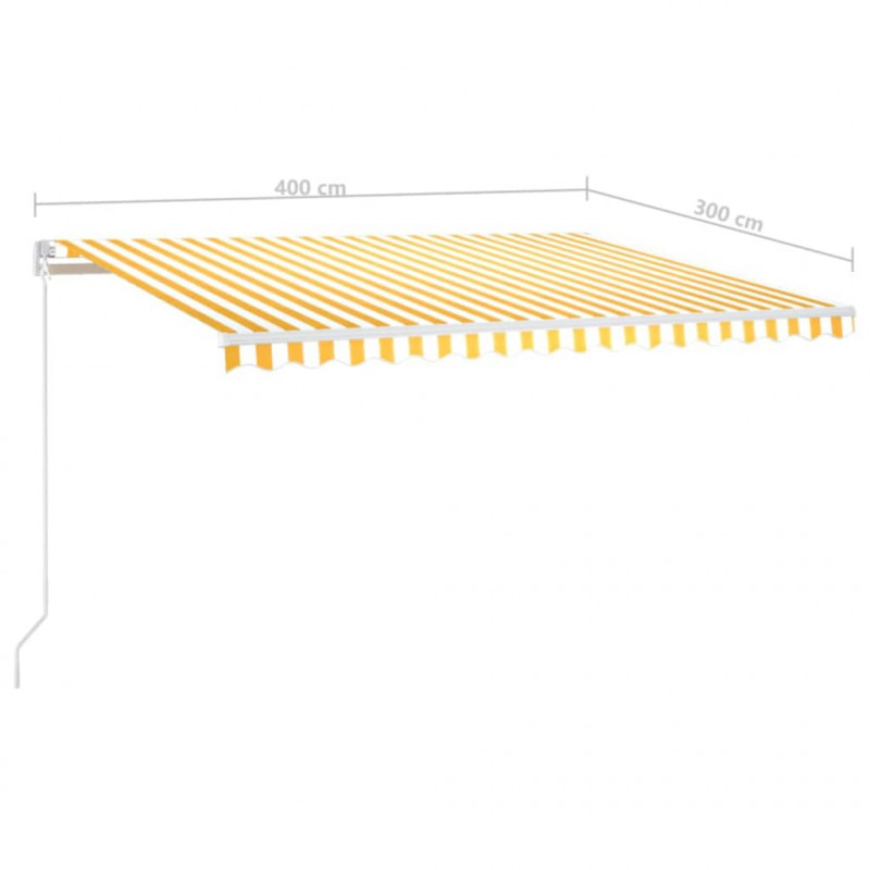 Ręcznie zwijana markiza z LED, 400 x 300 cm, żółto-biała