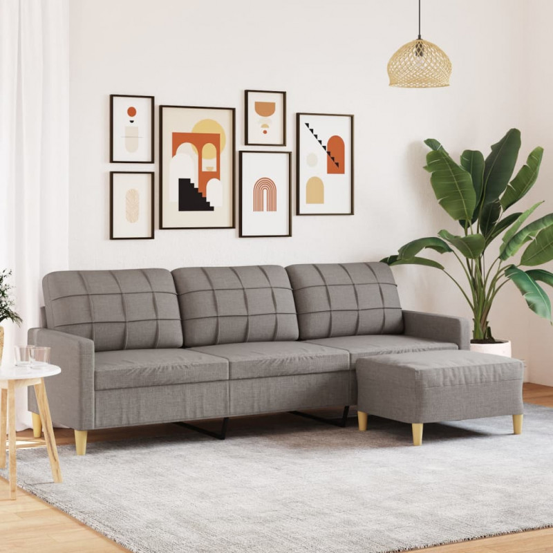 3-osobowa sofa z podnóżkiem, kolor taupe, 210 cm, tkaniną