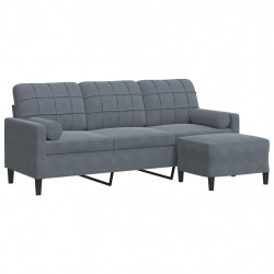 3-osobowa sofa z podnóżkiem, ciemnoszary, 180 cm, aksamit