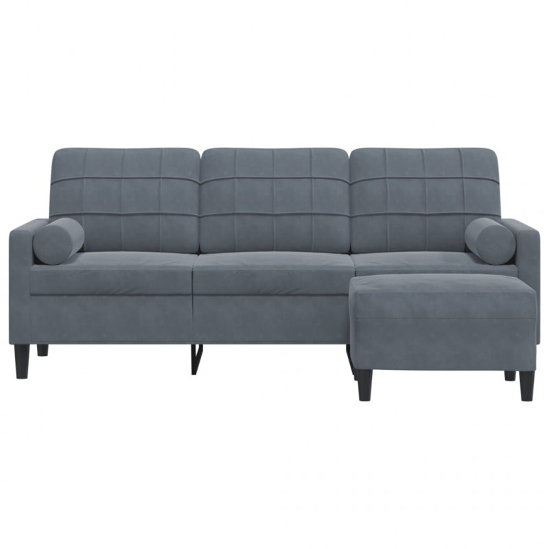 3-osobowa sofa z podnóżkiem, ciemnoszary, 180 cm, aksamit