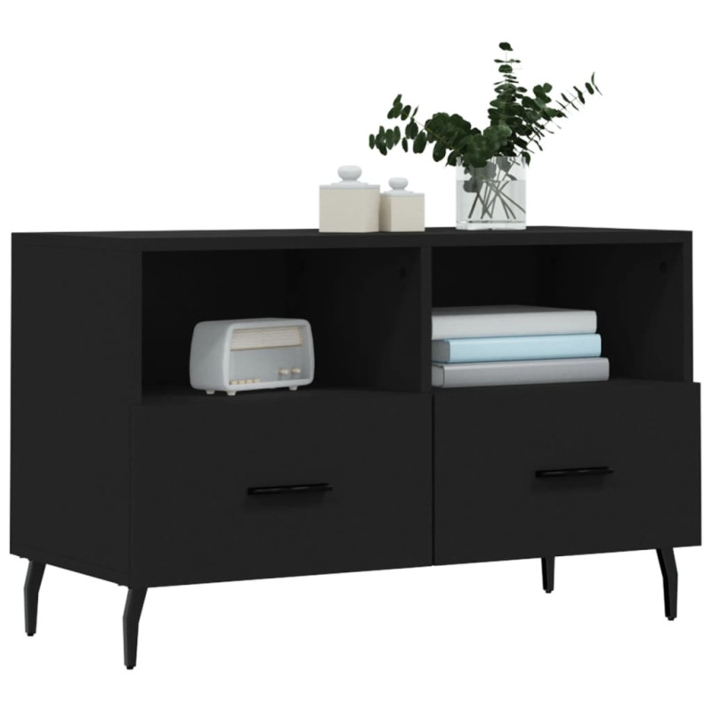 Szafka pod TV, czarna, 80x36x50 cm, materiał drewnopochodny