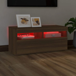 Szafka pod TV z oświetleniem LED, brązowy dąb, 90x35x40 cm