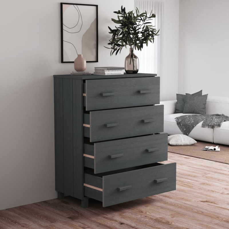 Komoda HAMAR, ciemnoszara, 79x40x103,5 cm, lite drewno sosnowe