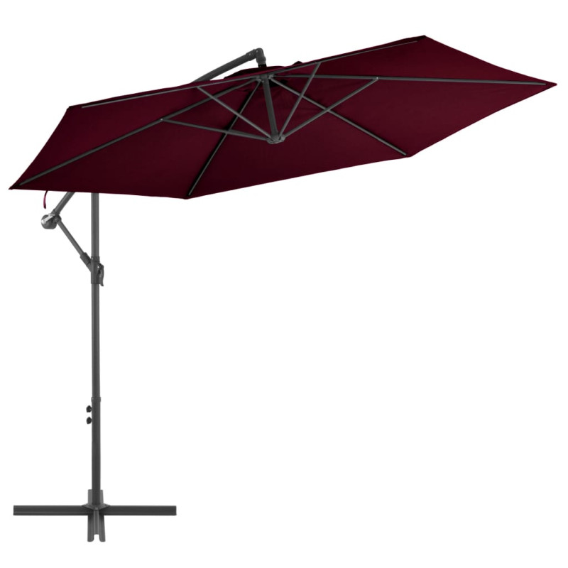 Parasol wiszący na aluminiowym słupku, bordowy, 300 cm