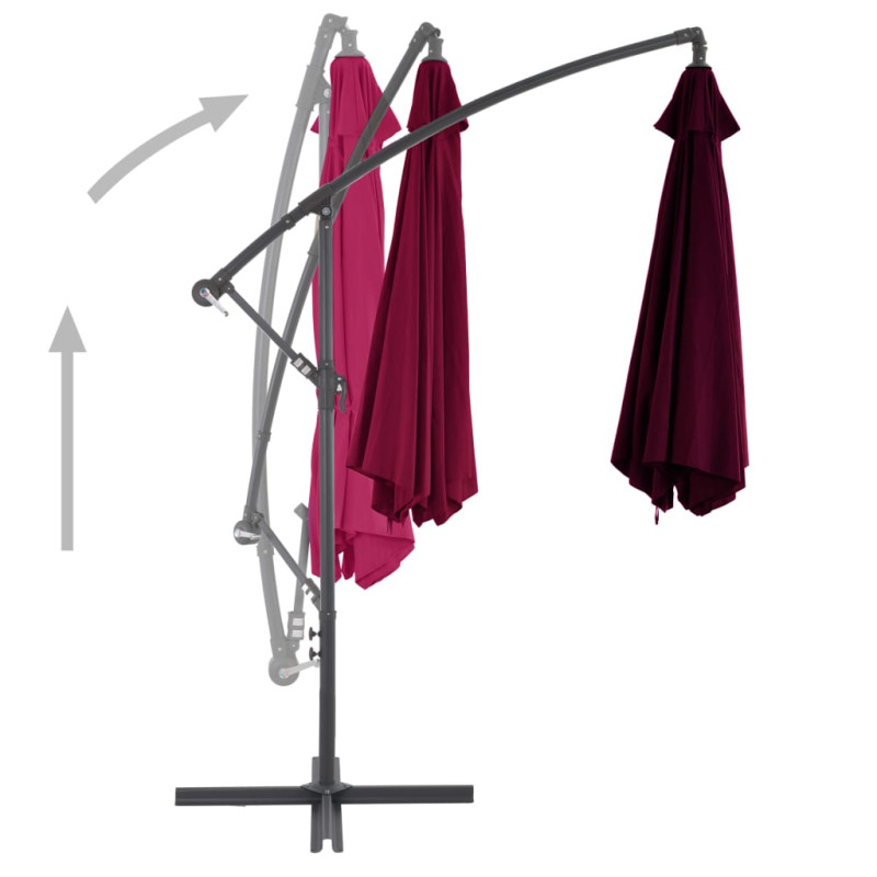 Parasol wiszący na aluminiowym słupku, bordowy, 300 cm