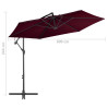 Parasol wiszący na aluminiowym słupku, bordowy, 300 cm