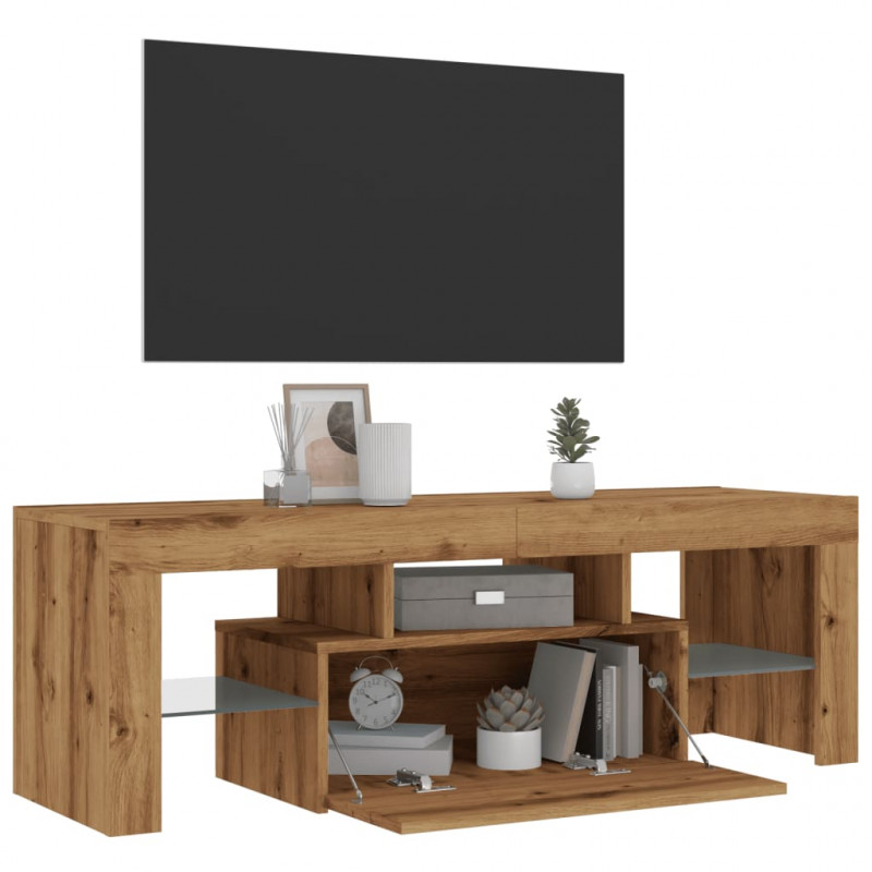 Szafka pod TV z oświetleniem LED, dąb artisan, 120x36,5x40 cm