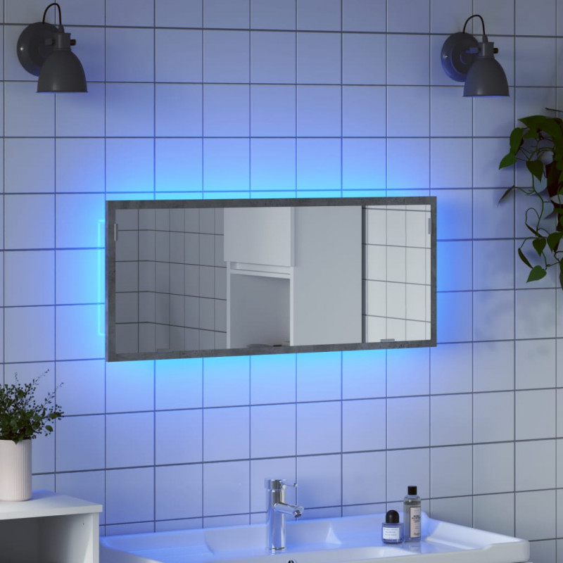 Lustro łazienkowe LED, szarość betonu, 100x8,5x37 cm