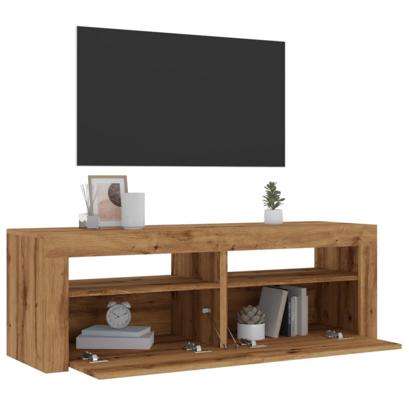 Szafka pod TV z oświetleniem LED, dąb artisan, 120x35x40 cm