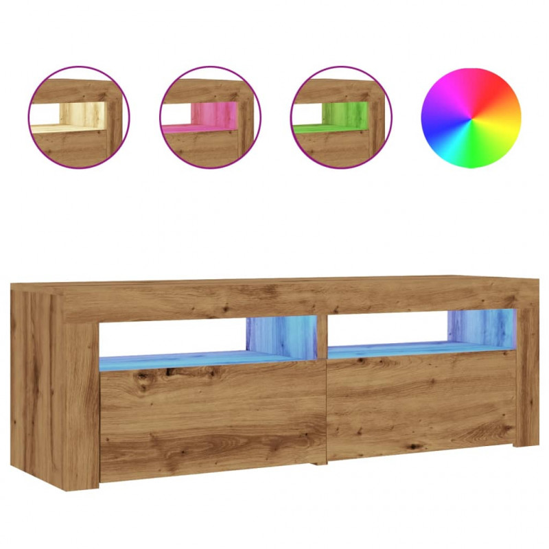 Szafka pod TV z oświetleniem LED, dąb artisan, 120x35x40 cm