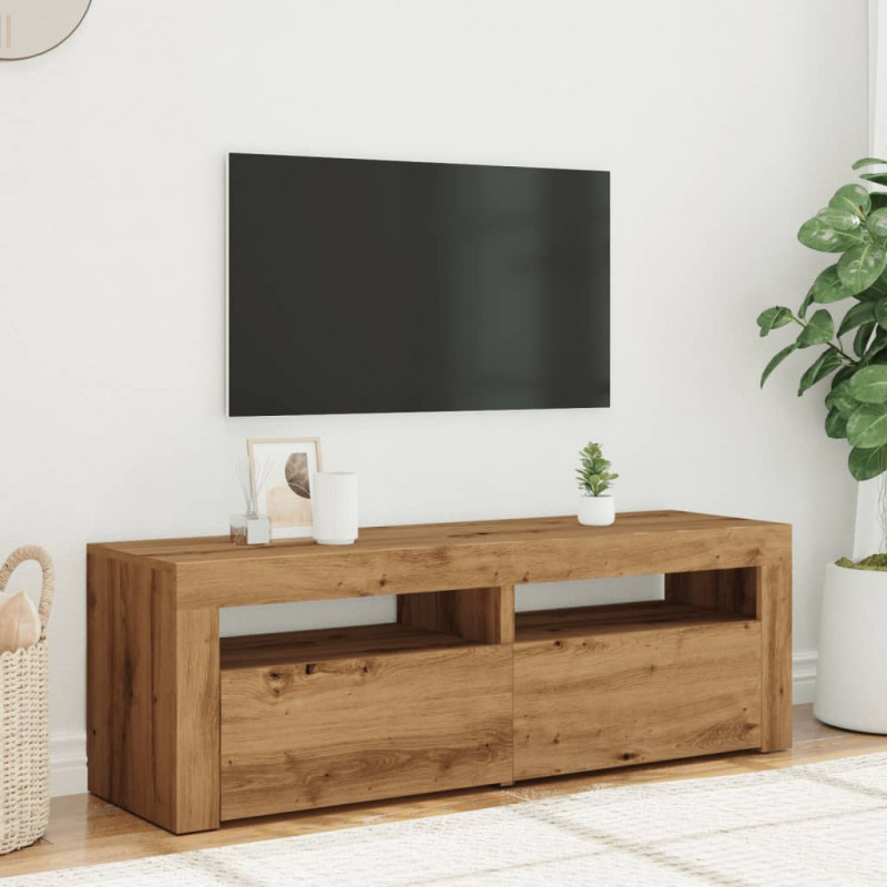 Szafka pod TV z oświetleniem LED, dąb artisan, 120x35x40 cm