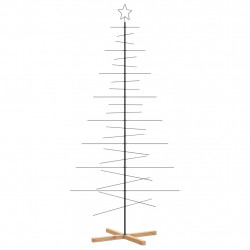 Metalowa choinka z drewnianą podstawą, czarna, 210 cm