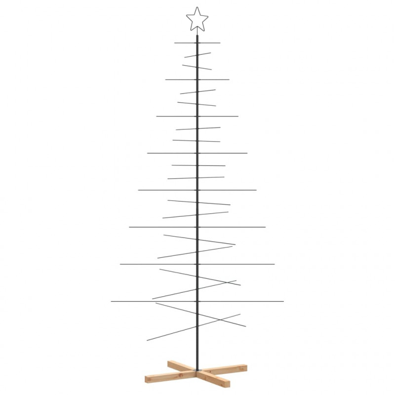 Metalowa choinka z drewnianą podstawą, czarna, 210 cm